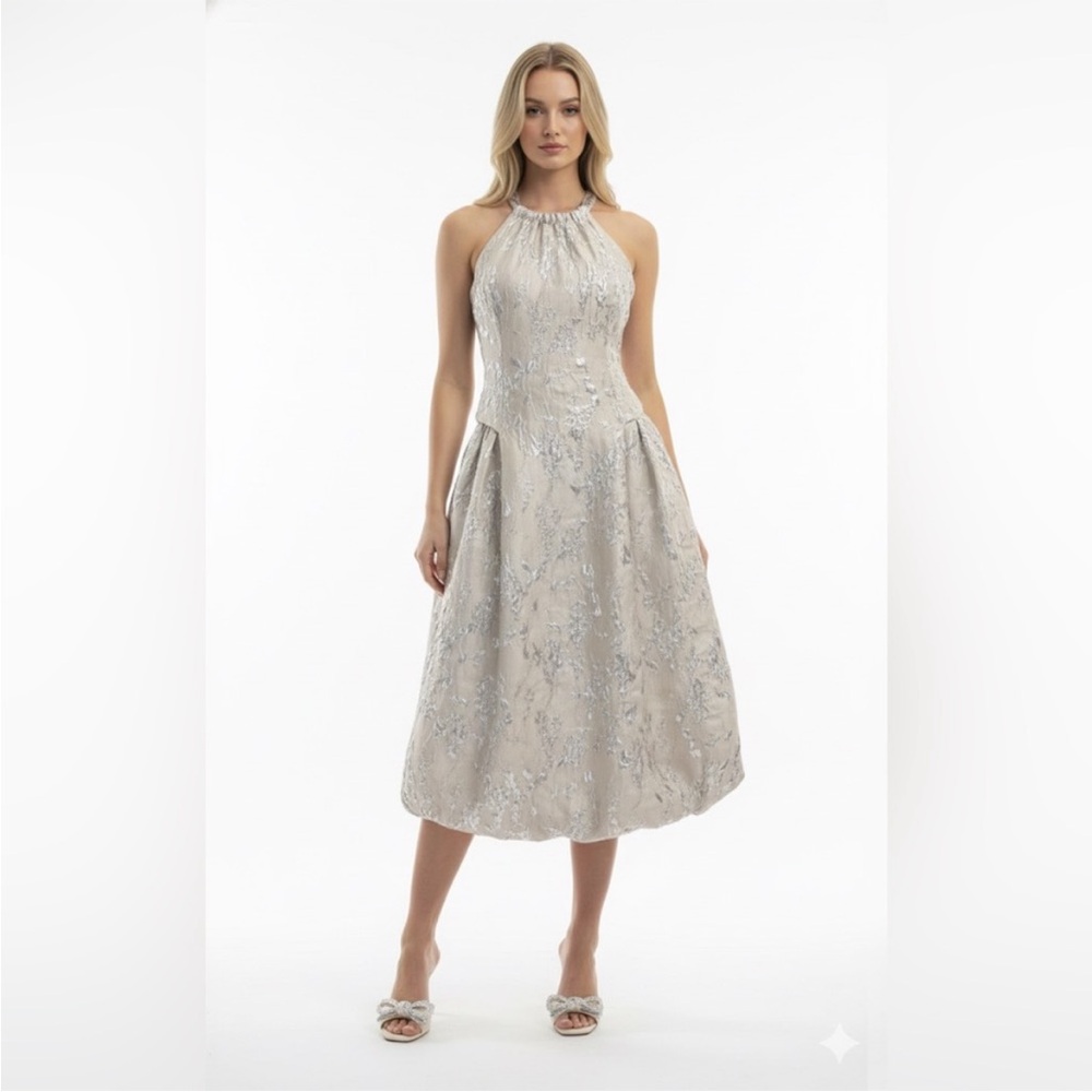 JONATHAN SIMKHAI Champagne Metallic Matelasse Sleeveless Remi Midi Dress NWOT